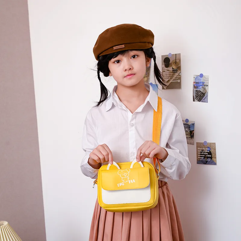 Kid'S Pu Leather Color Block Bear Cute Square Zipper Shoulder Bag Crossbody Bag display picture 34
