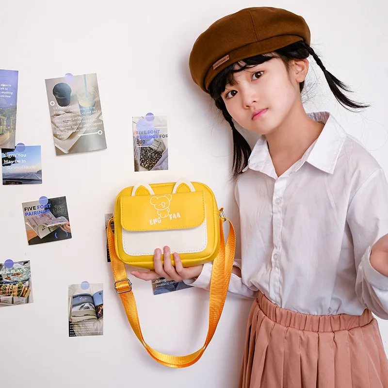 Kid'S Pu Leather Color Block Bear Cute Square Zipper Shoulder Bag Crossbody Bag display picture 33