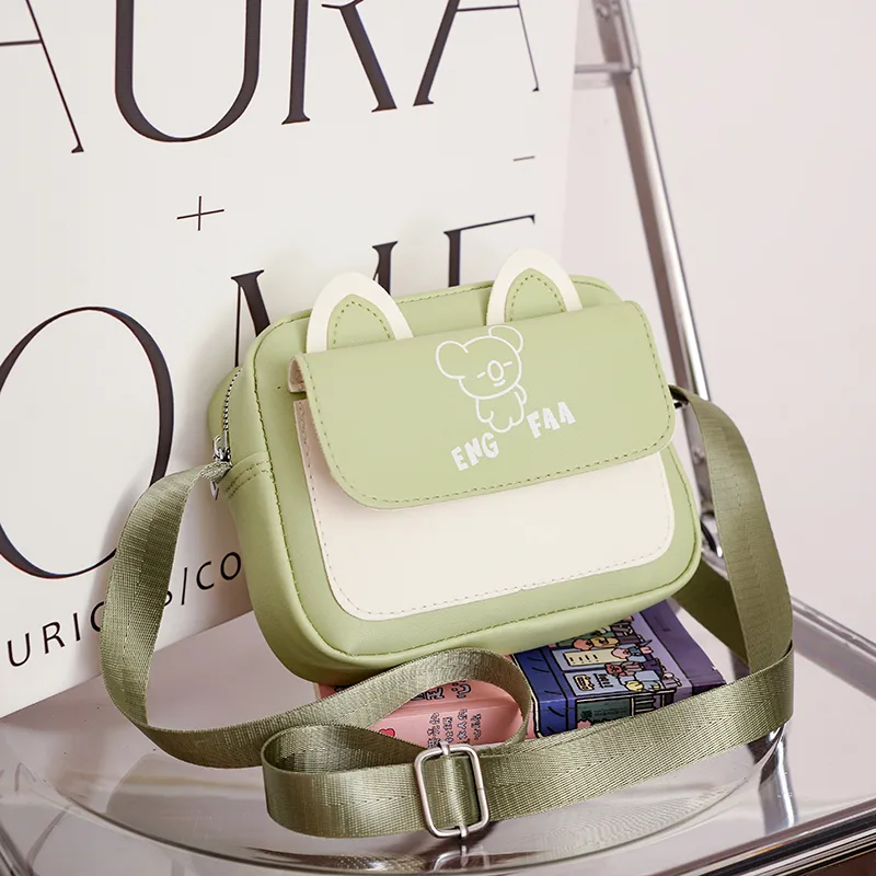 Kid'S Pu Leather Color Block Bear Cute Square Zipper Shoulder Bag Crossbody Bag display picture 13