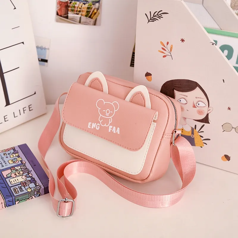 Kid'S Pu Leather Color Block Bear Cute Square Zipper Shoulder Bag Crossbody Bag display picture 54