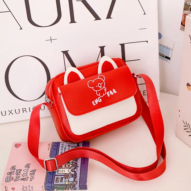 Kid'S Pu Leather Color Block Bear Cute Square Zipper Shoulder Bag Crossbody Bag display picture 57