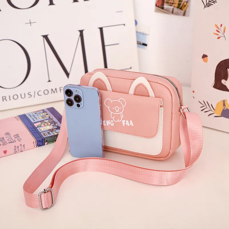 Kid'S Pu Leather Color Block Bear Cute Square Zipper Shoulder Bag Crossbody Bag display picture 49
