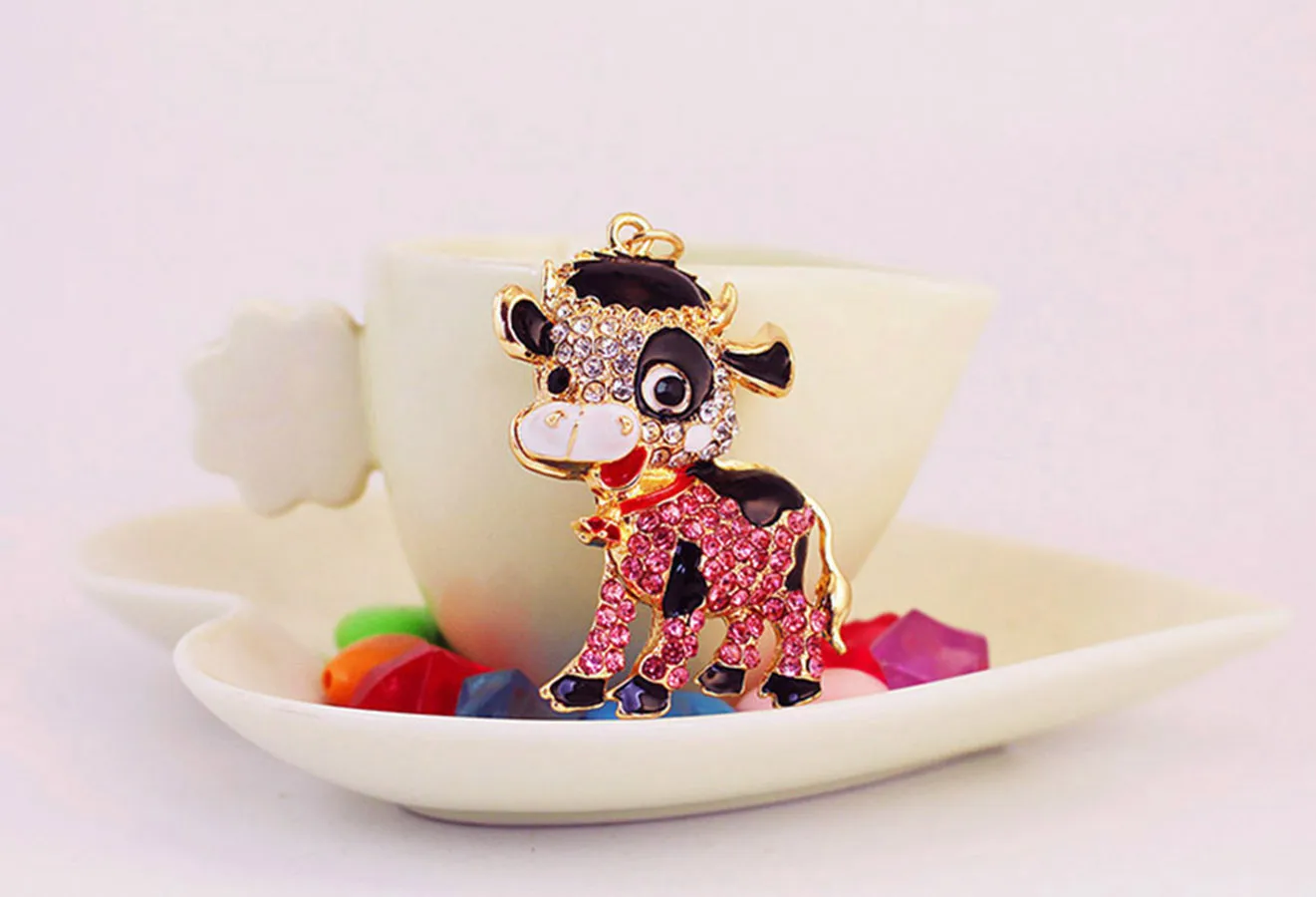 1 Piece Cute Sweet Cattle Alloy Inlay Zircon Women's Keychain display picture 2