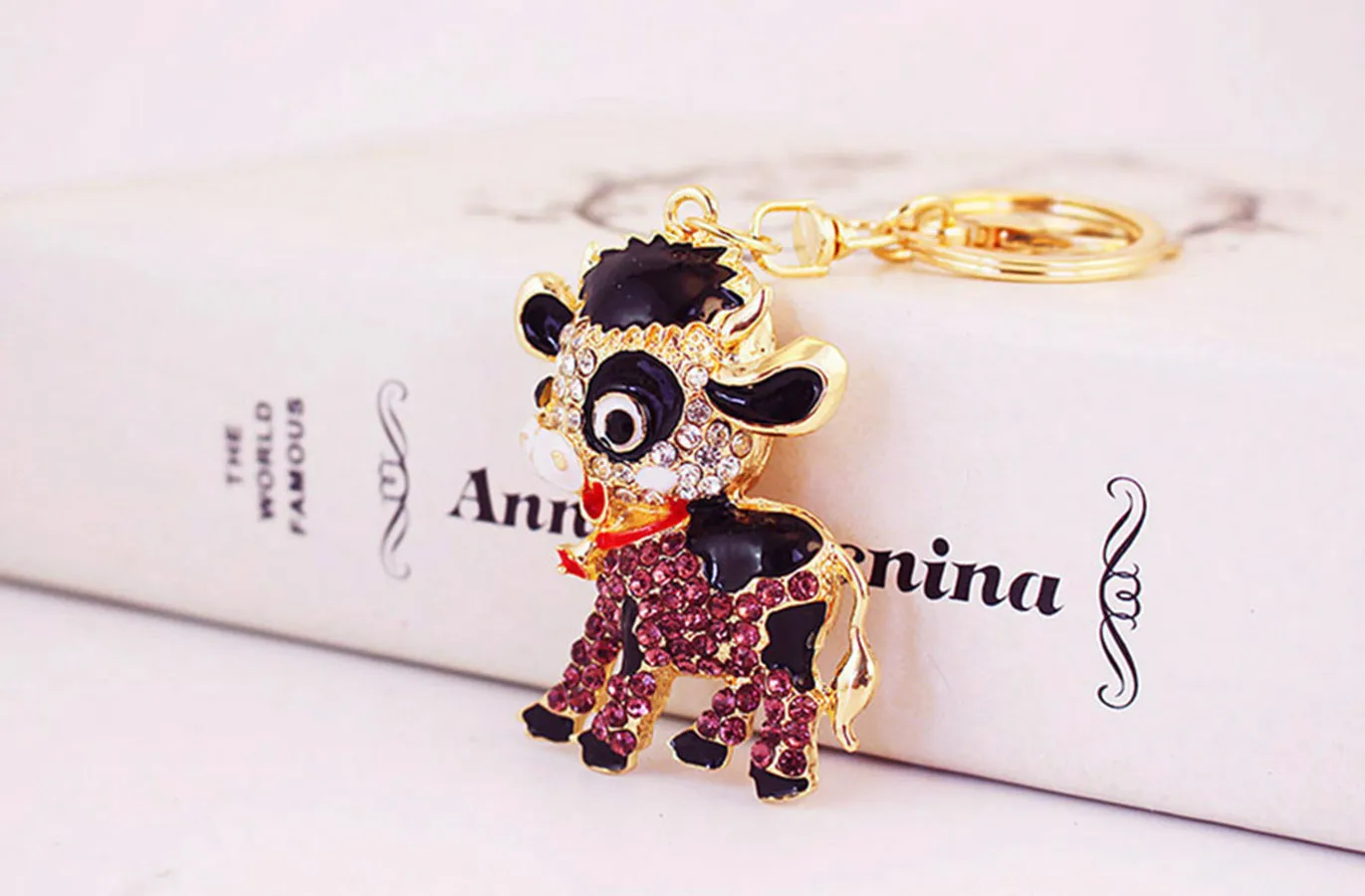 1 Piece Cute Sweet Cattle Alloy Inlay Zircon Women's Keychain display picture 9