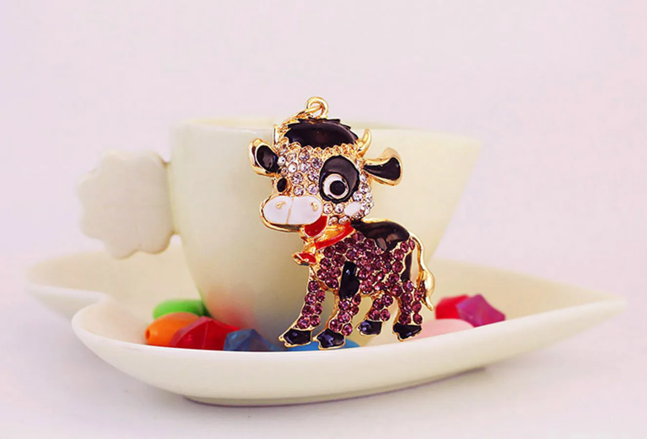 1 Piece Cute Sweet Cattle Alloy Inlay Zircon Women's Keychain display picture 12