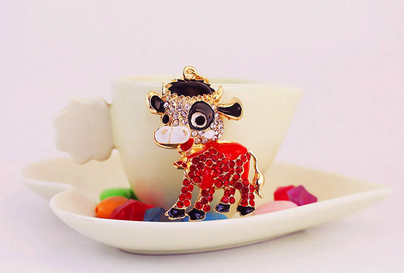 1 Piece Cute Sweet Cattle Alloy Inlay Zircon Women's Keychain display picture 5