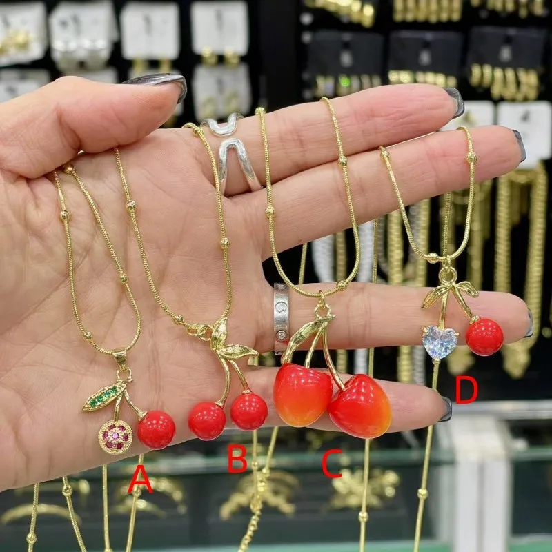 Casual Vacation Sweet Cherry Heart Shape Copper Polishing Inlay Zircon 18K Gold Plated Women's Pendant Necklace display picture 2