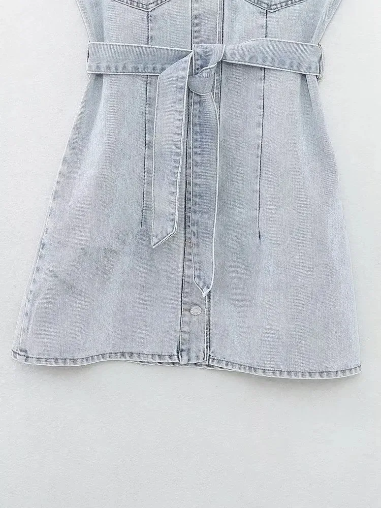 Women's Denim Dress Vintage Style Bohemian Square Neck Long Sleeve Solid Color Above Knee Holiday Daily Selfie display picture 6