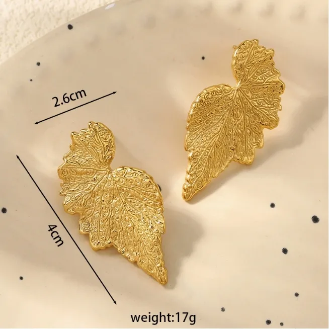 1 Pair Simple Style Classic Style Leaf Solid Color Plating 304 Stainless Steel 18K Gold Plated Ear Studs display picture 3