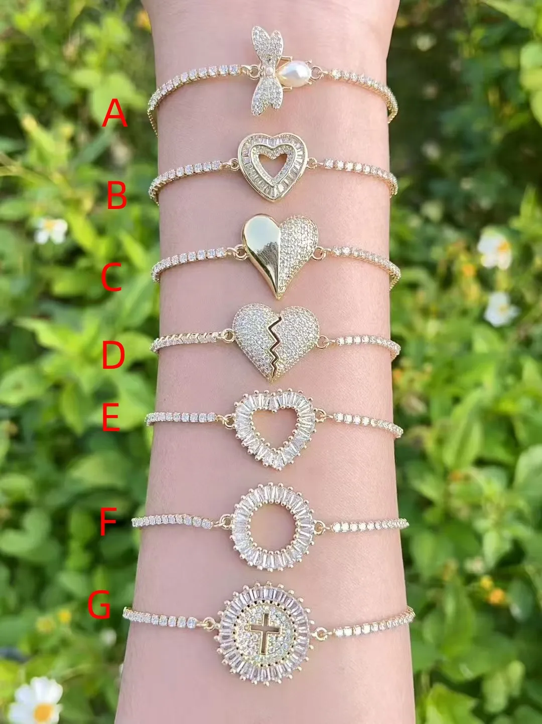 IG Style Casual Cross Heart Shape Bee Copper Polishing Inlay Zircon 18K Gold Plated Unisex Bracelets display picture 1
