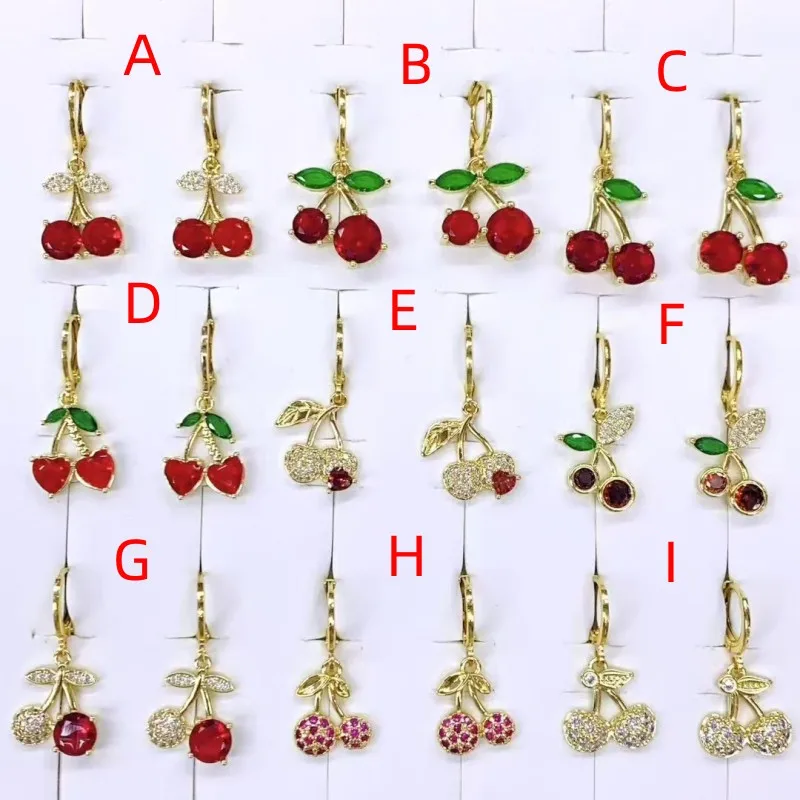 1 Pair/Package IG Style Modern Style Cherry Polishing Inlay Copper Zircon 18K Gold Plated Drop Earrings display picture 2
