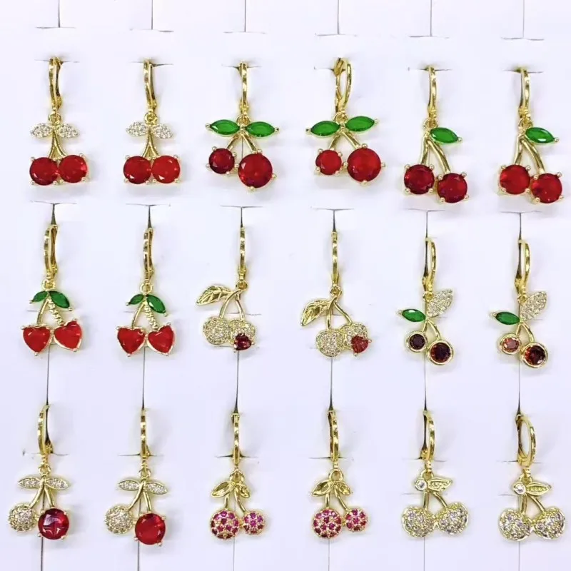 1 Pair/Package IG Style Modern Style Cherry Polishing Inlay Copper Zircon 18K Gold Plated Drop Earrings display picture 1