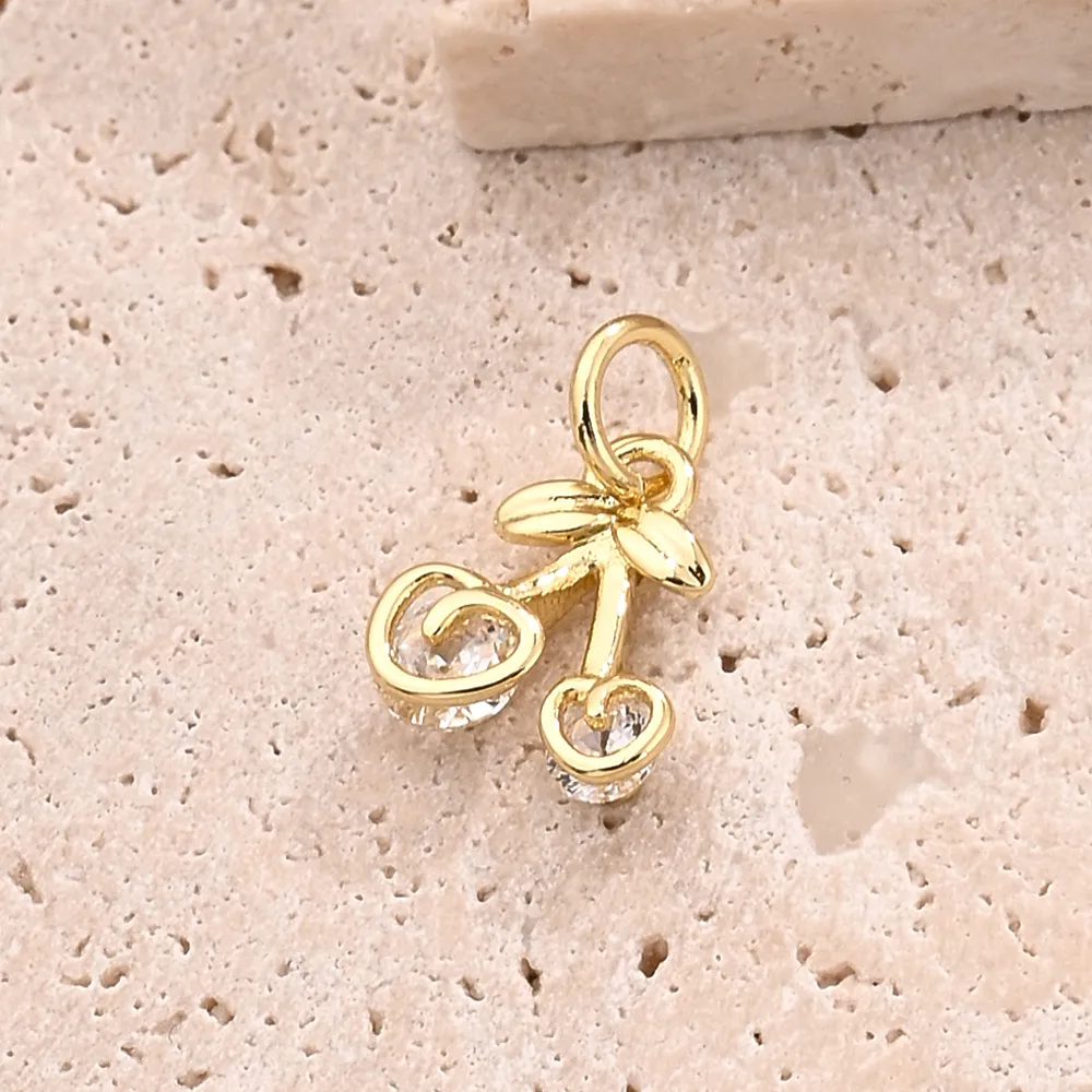 Casual Vacation Playing Cards Cherry Red Heart Copper Handmade Polishing Zircon 18K Gold Plated White Gold Plated DIY Jewelry Accessories display picture 6