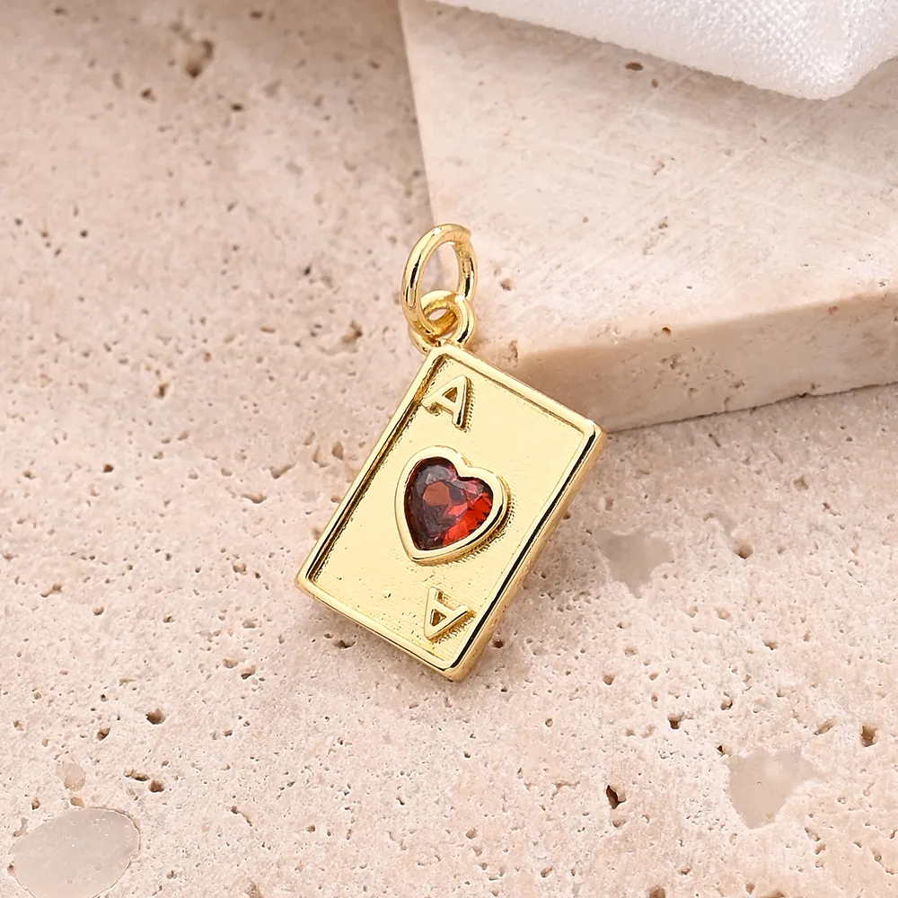 Casual Vacation Playing Cards Cherry Red Heart Copper Handmade Polishing Zircon 18K Gold Plated White Gold Plated DIY Jewelry Accessories display picture 3