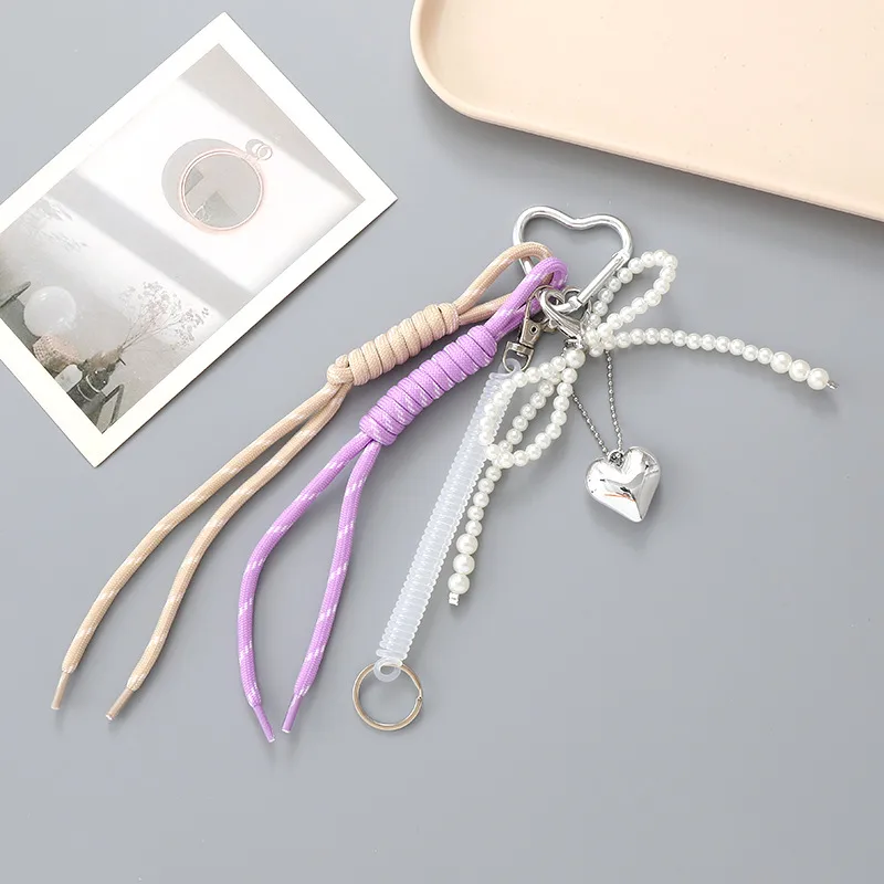 New Miu Bag Hanging Bow Love Keychain Pendant Personalized All-match Braided Rope Mobile Phone Pendant display picture 8