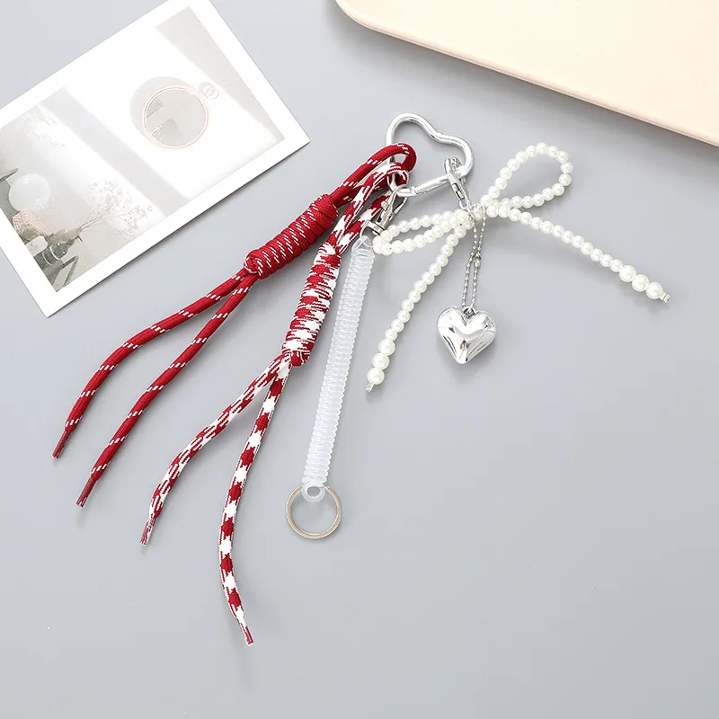 New Miu Bag Hanging Bow Love Keychain Pendant Personalized All-match Braided Rope Mobile Phone Pendant display picture 5