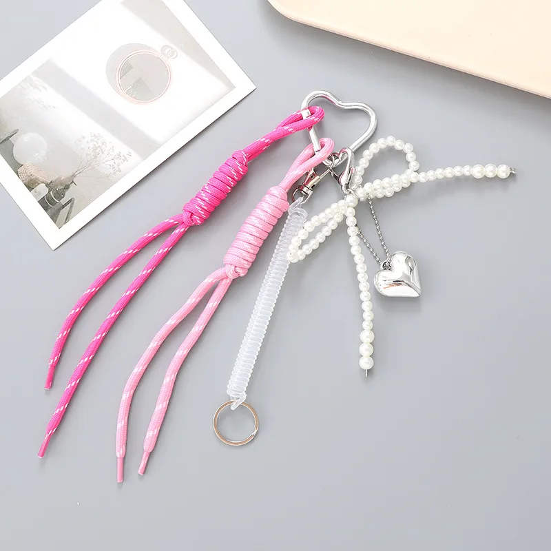 New Miu Bag Hanging Bow Love Keychain Pendant Personalized All-match Braided Rope Mobile Phone Pendant display picture 6