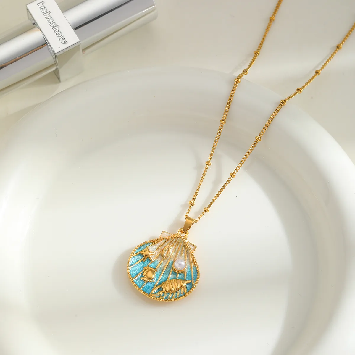 Cute Marine Style Artistic Shell 304 Stainless Steel Enamel Plating Inlay Imitation Pearl 18K Gold Plated Women's Earrings Necklace display picture 1