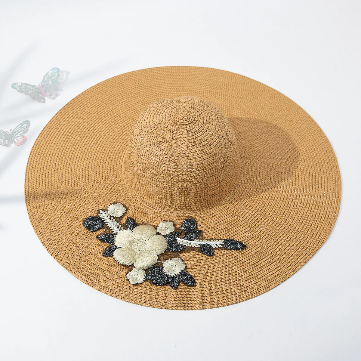 Women's Pastoral Simple Style Flower Big Eaves Sun Hat display picture 3