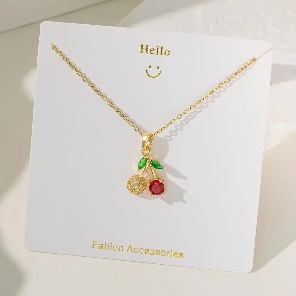 Casual Commute Cherry Strawberry 201 Stainless Steel Copper Inlay Zircon Women's Pendant Necklace display picture 1