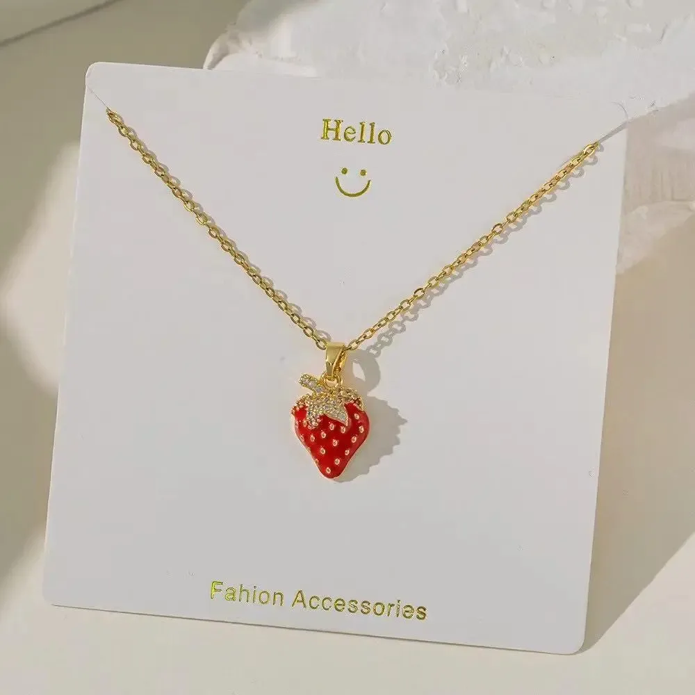 Casual Commute Cherry Strawberry 201 Stainless Steel Copper Inlay Zircon Women's Pendant Necklace display picture 10
