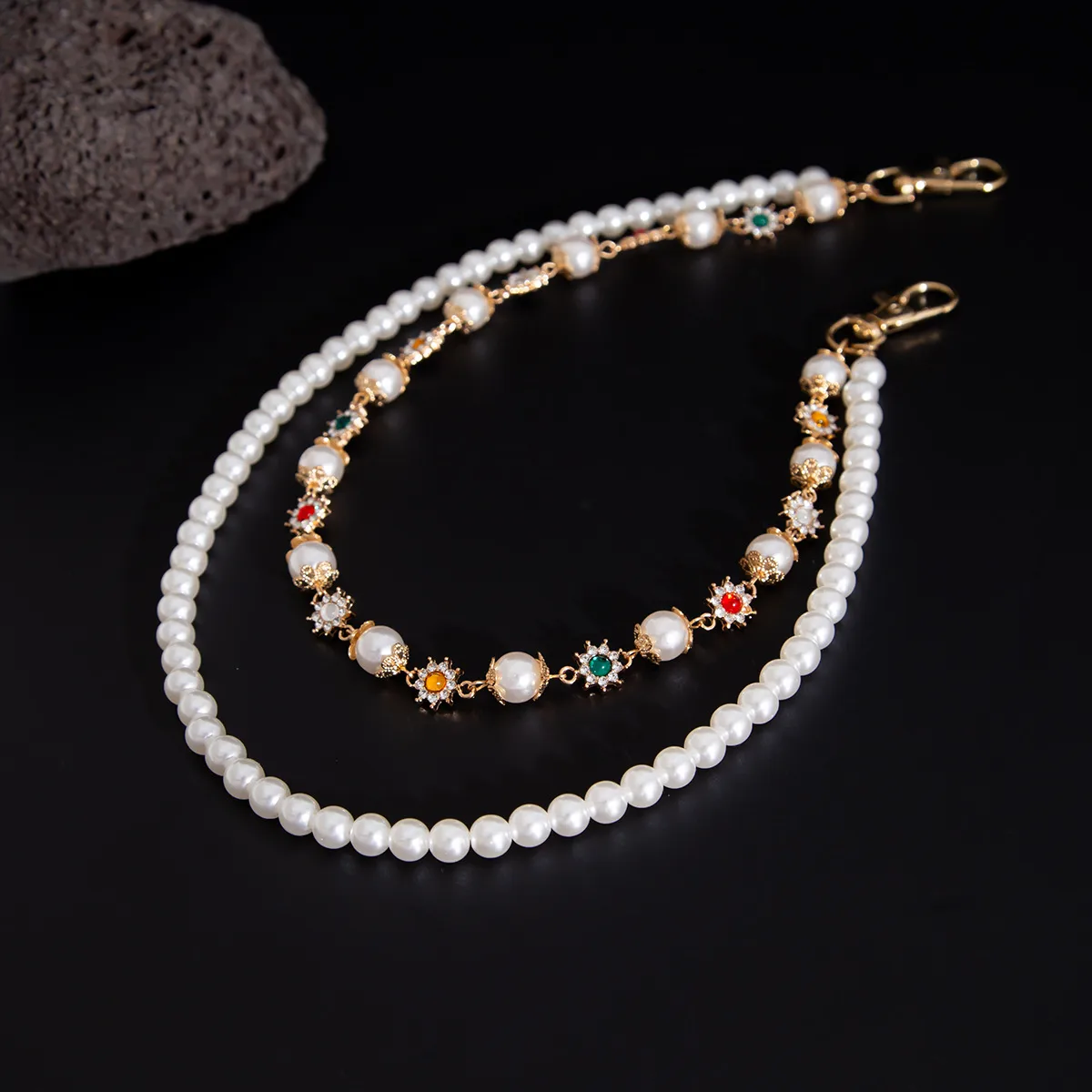 1 Piece Retro Punk Streetwear Round Imitation Pearl Alloy Inlay Rhinestones Unisex Phants Zipper display picture 4
