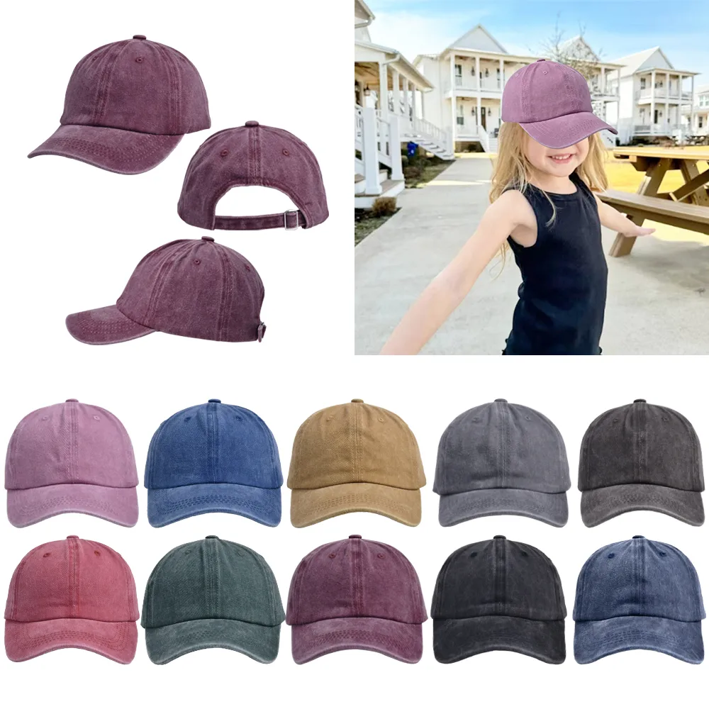 Children Unisex Casual Solid Color Washed Baseball Cap display picture 1