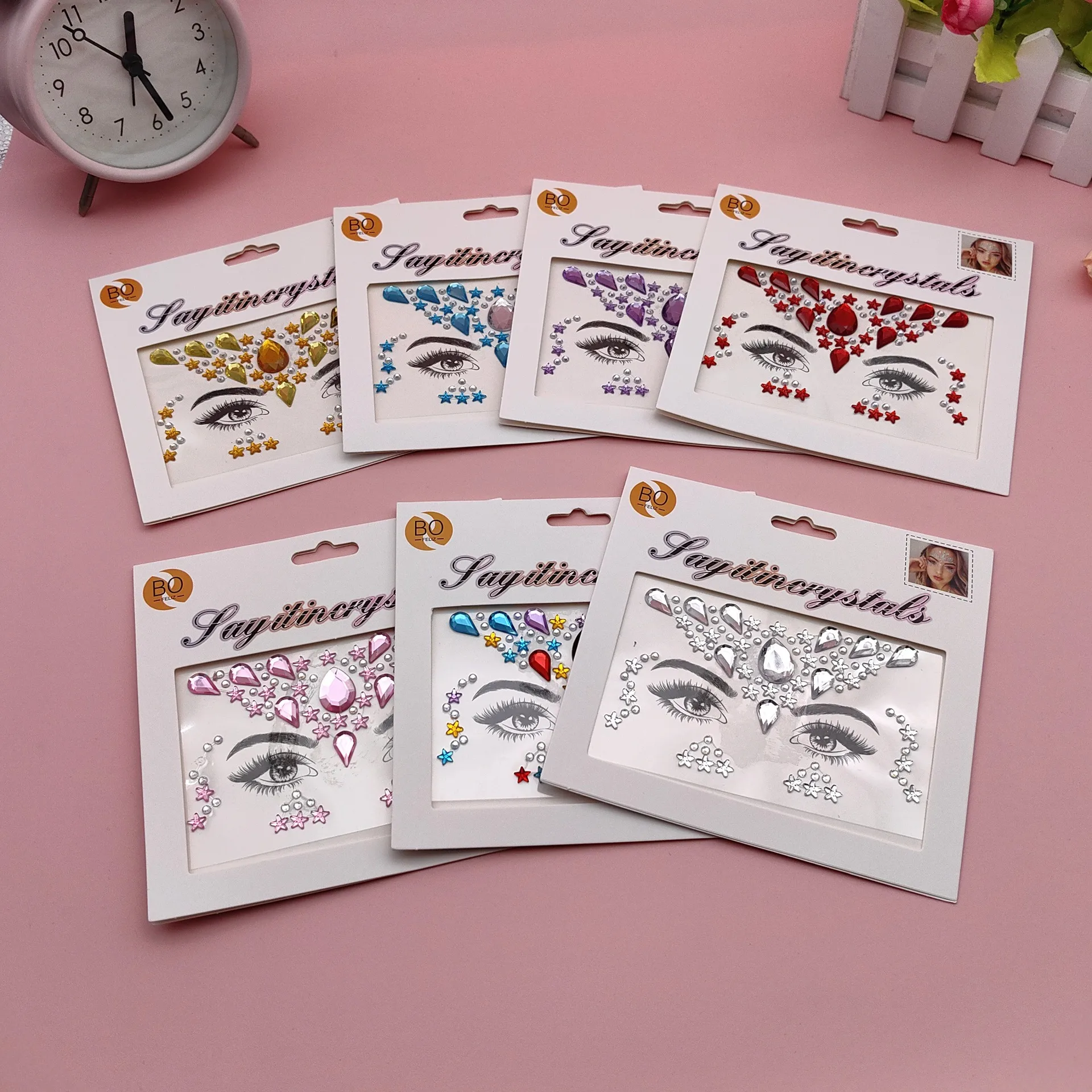 Children's Music Festival Makeup Special Effects Eye Face Water Drill Stickers Corner Eye Eyebrow Heart Stickers Performance display picture 3