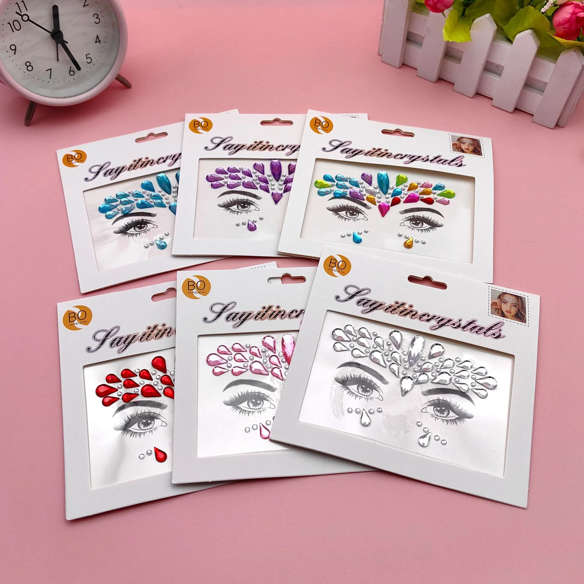 Children's Music Festival Makeup Special Effects Eye Face Water Drill Stickers Corner Eye Eyebrow Heart Stickers Performance display picture 5