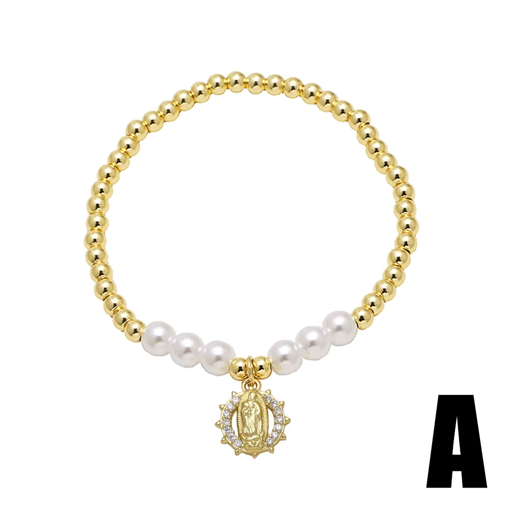 Lady Ethnic Style Simple Style Virgin Mary Copper Inlay Zircon 18K Gold Plated Unisex Bracelets display picture 3