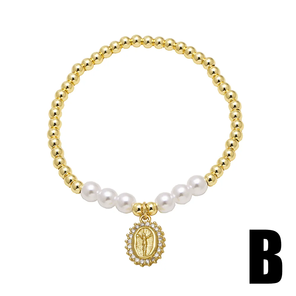 Lady Ethnic Style Simple Style Virgin Mary Copper Inlay Zircon 18K Gold Plated Unisex Bracelets display picture 4