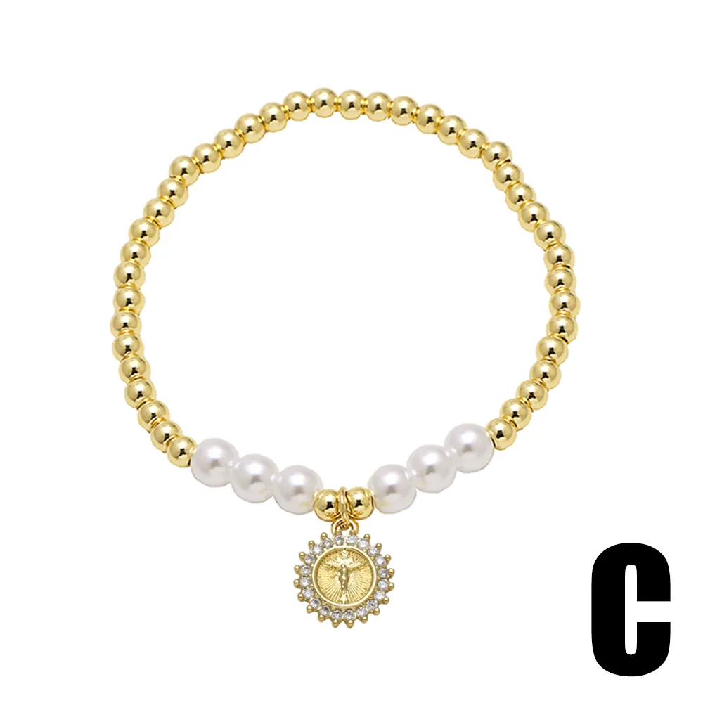 Lady Ethnic Style Simple Style Virgin Mary Copper Inlay Zircon 18K Gold Plated Unisex Bracelets display picture 5