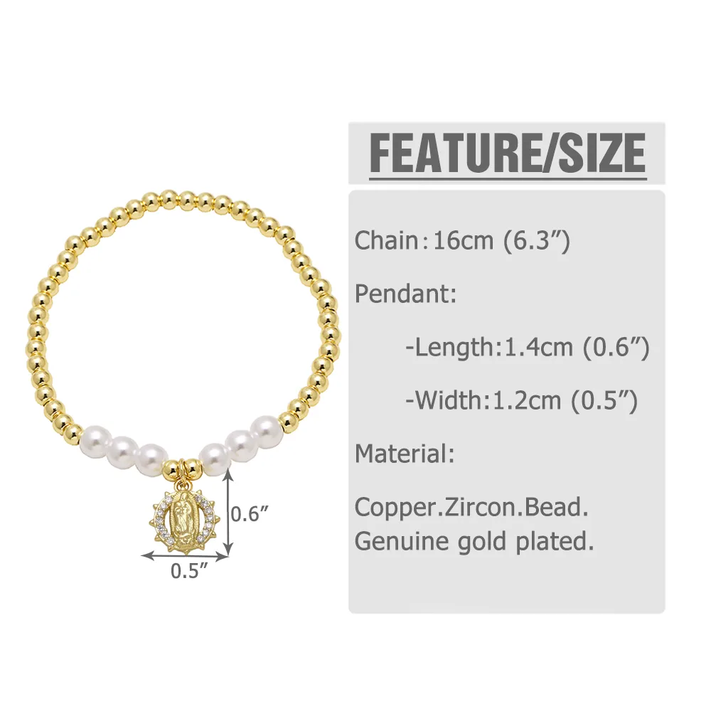 Lady Ethnic Style Simple Style Virgin Mary Copper Inlay Zircon 18K Gold Plated Unisex Bracelets display picture 1