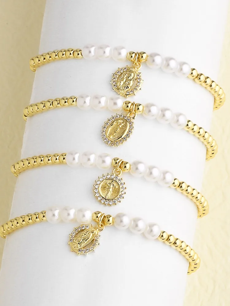 Lady Ethnic Style Simple Style Virgin Mary Copper Inlay Zircon 18K Gold Plated Unisex Bracelets display picture 2