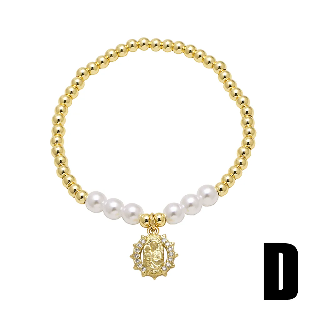 Lady Ethnic Style Simple Style Virgin Mary Copper Inlay Zircon 18K Gold Plated Unisex Bracelets display picture 6