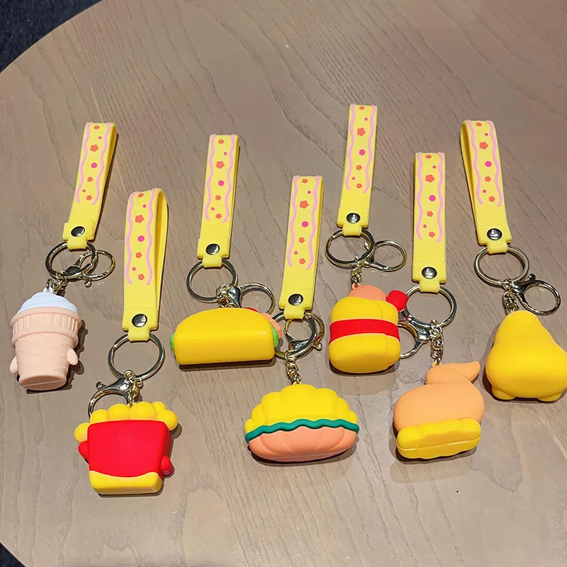 1 Piece IG Style Cute Simple Style Ice Cream Hamburger French Fries Alloy Soft Glue Inlay PVC Soft Rubber Imitation Gold  Lobster Trigger Clasp Closure Keychain display picture 1