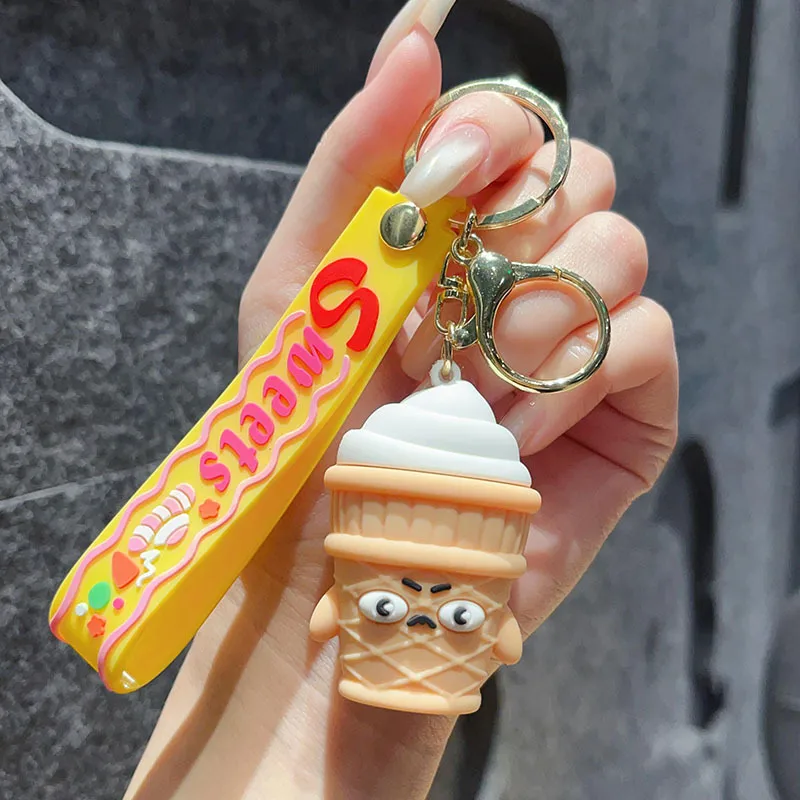 1 Piece IG Style Cute Simple Style Ice Cream Hamburger French Fries Alloy Soft Glue Inlay PVC Soft Rubber Imitation Gold  Lobster Trigger Clasp Closure Keychain display picture 2