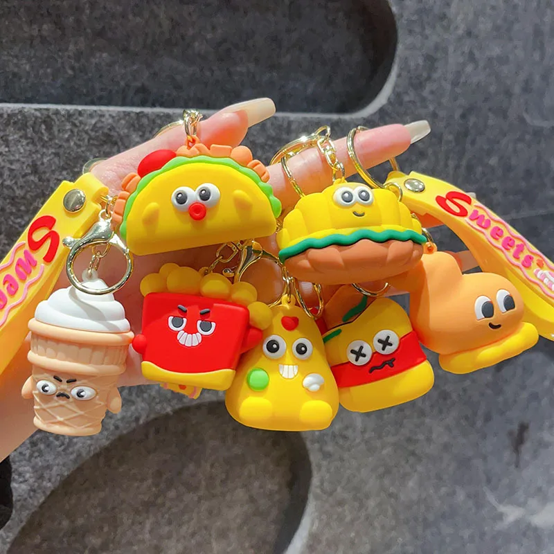 1 Piece IG Style Cute Simple Style Ice Cream Hamburger French Fries Alloy Soft Glue Inlay PVC Soft Rubber Imitation Gold  Lobster Trigger Clasp Closure Keychain display picture 7