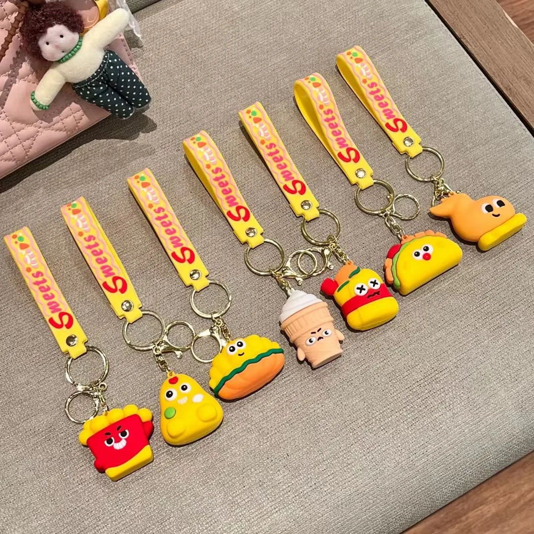 1 Piece IG Style Cute Simple Style Ice Cream Hamburger French Fries Alloy Soft Glue Inlay PVC Soft Rubber Imitation Gold  Lobster Trigger Clasp Closure Keychain display picture 3