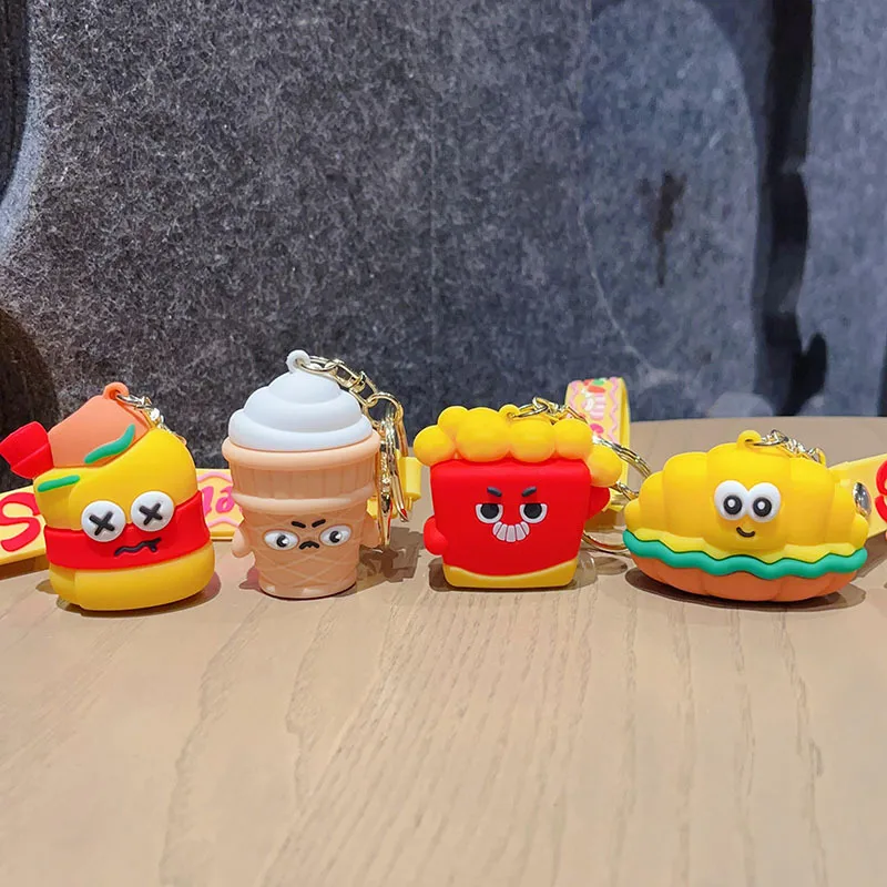 1 Piece IG Style Cute Simple Style Ice Cream Hamburger French Fries Alloy Soft Glue Inlay PVC Soft Rubber Imitation Gold  Lobster Trigger Clasp Closure Keychain display picture 8