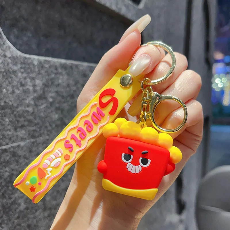 1 Piece IG Style Cute Simple Style Ice Cream Hamburger French Fries Alloy Soft Glue Inlay PVC Soft Rubber Imitation Gold  Lobster Trigger Clasp Closure Keychain display picture 9