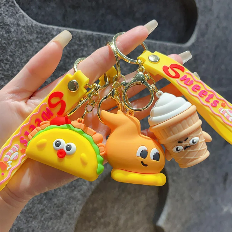 1 Piece IG Style Cute Simple Style Ice Cream Hamburger French Fries Alloy Soft Glue Inlay PVC Soft Rubber Imitation Gold  Lobster Trigger Clasp Closure Keychain display picture 14