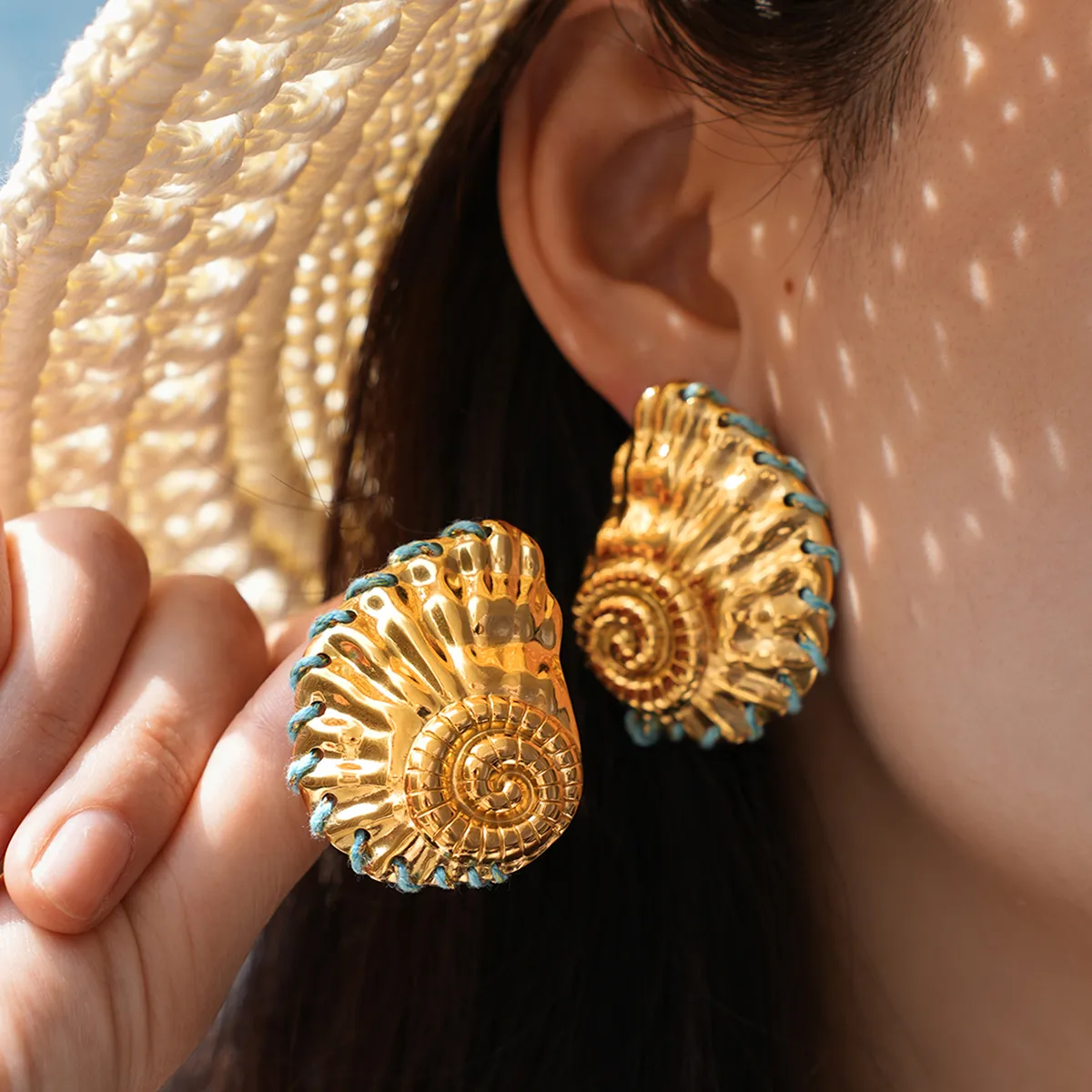 1 Pair Vacation Beach Conch 304 Stainless Steel 18K Gold Plated Ear Studs display picture 1