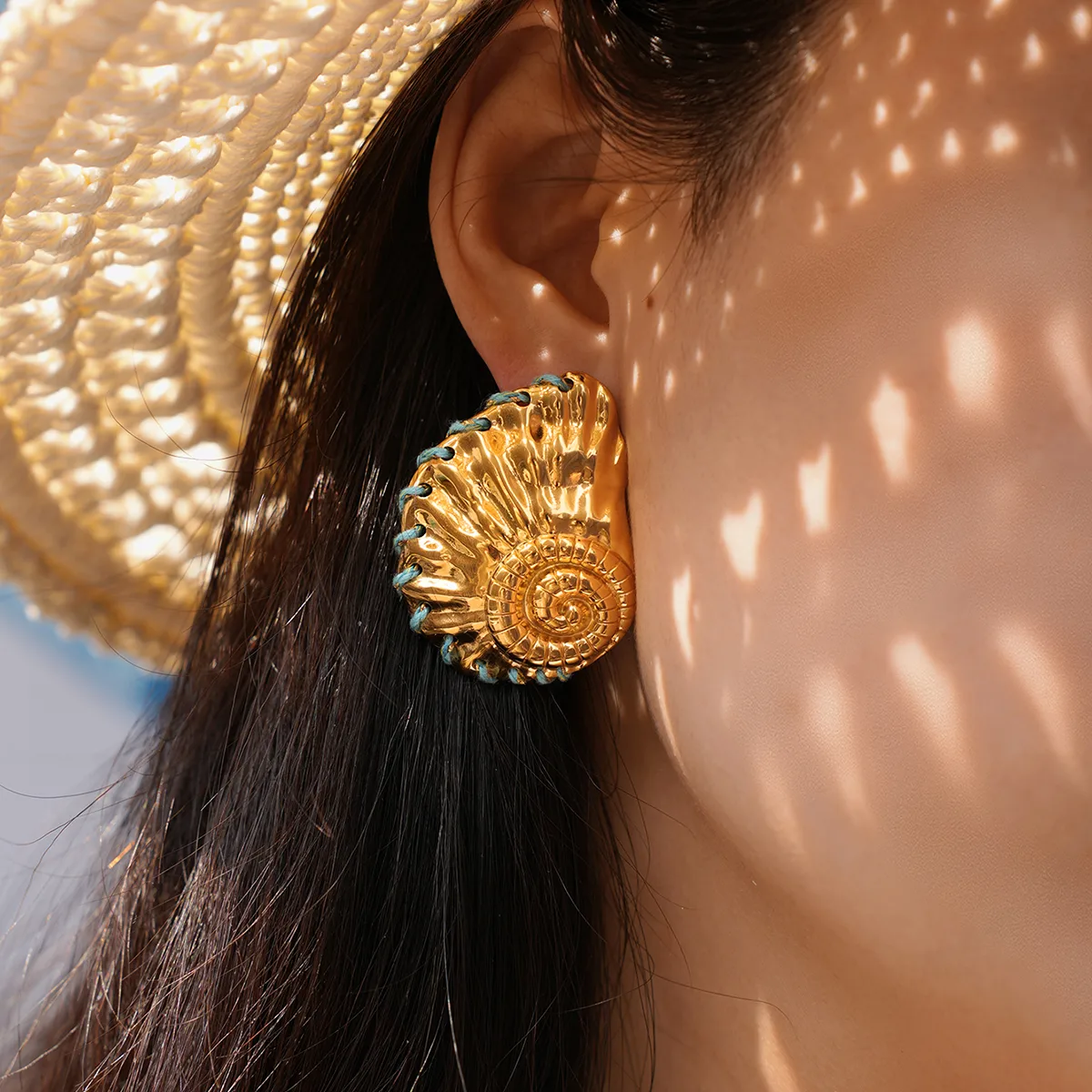 1 Pair Vacation Beach Conch 304 Stainless Steel 18K Gold Plated Ear Studs display picture 3