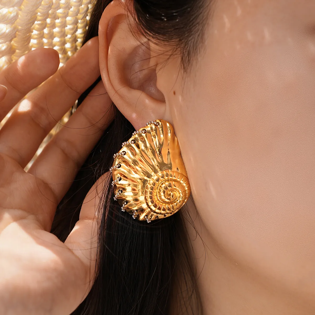 1 Pair Marine Style Beach Conch 304 Stainless Steel 18K Gold Plated Ear Studs display picture 4