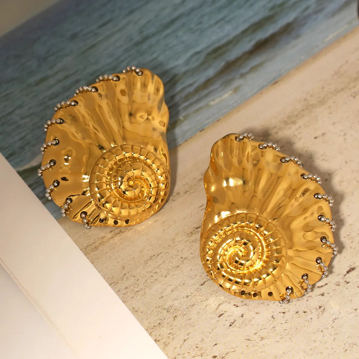 1 Pair Marine Style Beach Conch 304 Stainless Steel 18K Gold Plated Ear Studs display picture 3