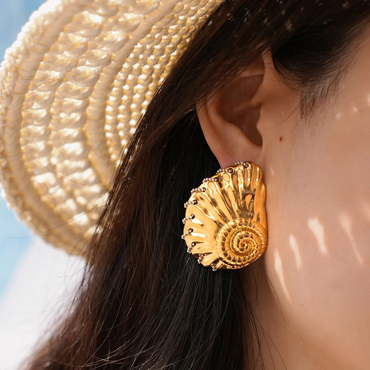 1 Pair Marine Style Beach Conch 304 Stainless Steel 18K Gold Plated Ear Studs display picture 1