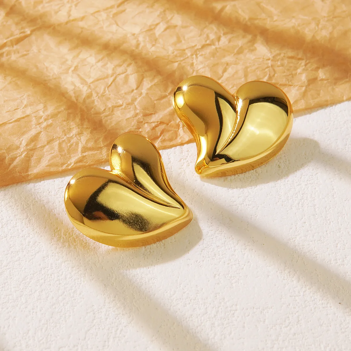 1 Pair Sweet Simple Style Heart Shape 304 Stainless Steel Imitation Gold  Ear Studs display picture 4