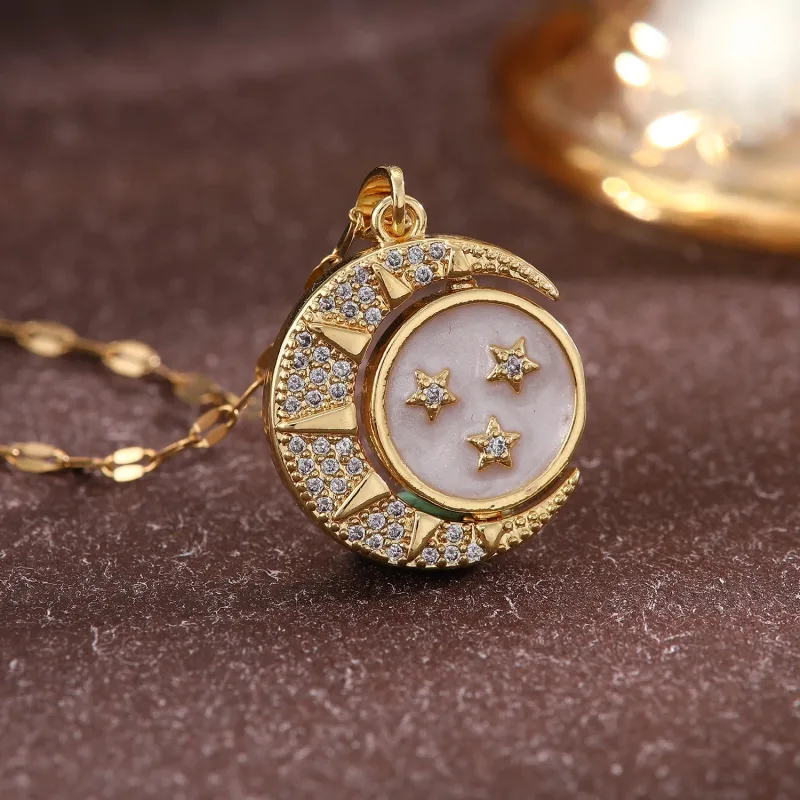 Streetwear Commute Moon Heart Shape Flower 201 Stainless Steel Copper Inlay Artificial Pearls Zircon Women's Pendant Necklace display picture 7