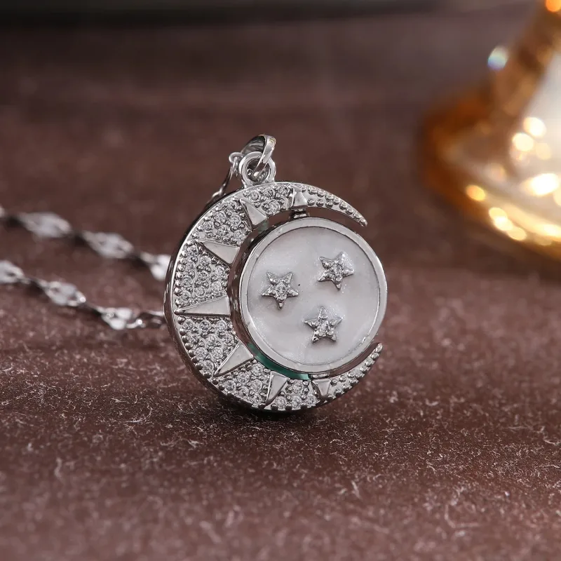 Streetwear Commute Moon Heart Shape Flower 201 Stainless Steel Copper Inlay Artificial Pearls Zircon Women's Pendant Necklace display picture 5